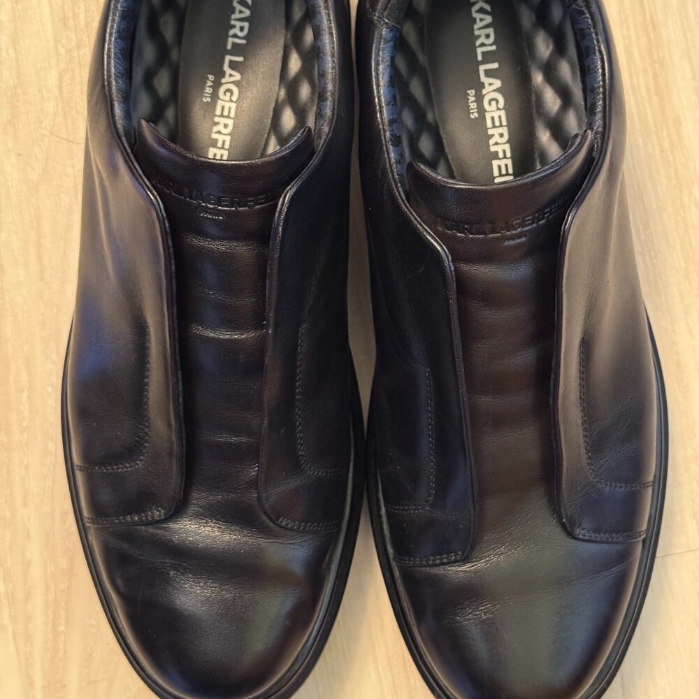 Karl Lagerfeld Mens Black Leather Lo Top no Lace US 10.5